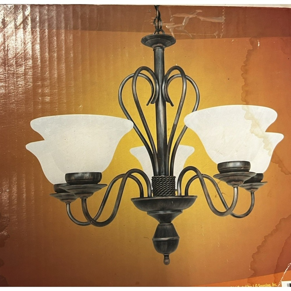 Portfolio 5-Light Chandelier | Midnight Gold + Alabaster Glass | Open Box